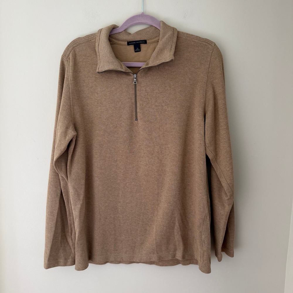 Banana Republic Mens Tan 100% Cotton Quarter Zip Pullover Sweater Medium RN54023